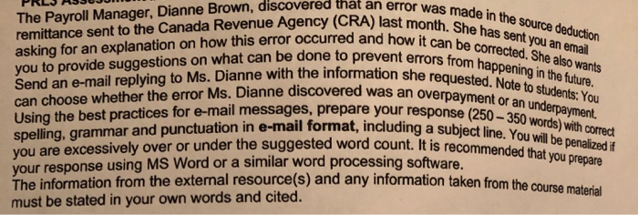  Write in e-mail format Remittance Error PRLJ A550JUM Payroll Manage Canada