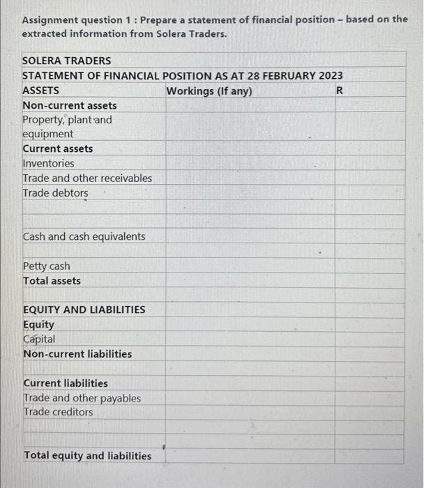 show workings in the spaces provided. The Statement of Comprehensive Income and