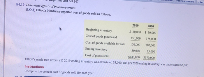  show and explain work Cost not 56? E6.10 Determine effects of