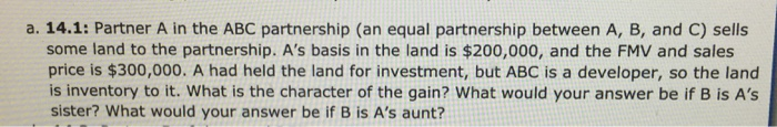  a. 14.1: Partner A in the ABC partnership (an equal partnership
