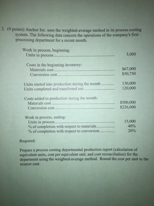  Anchor Inc. uses the weighted-average method in its process costing system.