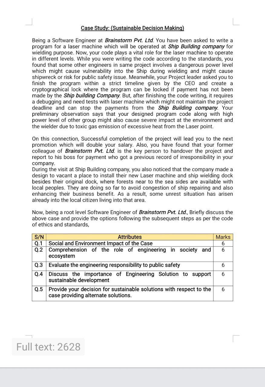  Case Study: (Sustainable Decision Making) Being a Software Engineer at Brainstorm