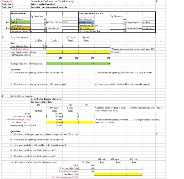 please answer all parts. Thumbs up guaranteed. \begin{tabular}{ll} Chapter 5 & Cost-Volume-Profit