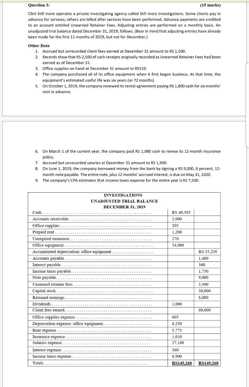  Question 3: (15 marks) Clint Still more operates a private investigating