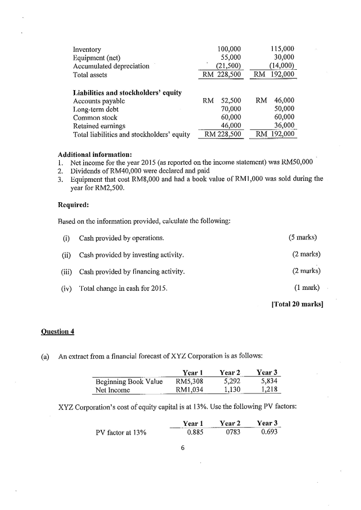 5 Year 4 Year 3. Assets Cash Receivabics (nct) Inventory Othcr current