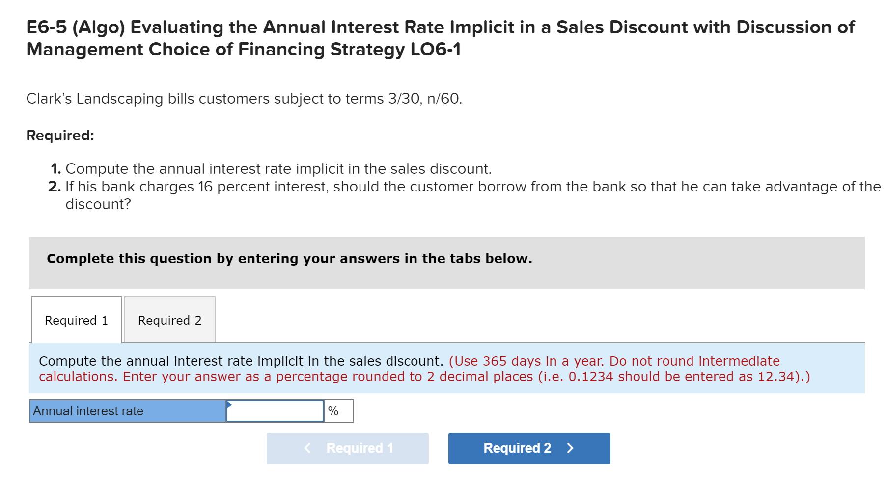 E6-5 (Algo) Evaluating the Annual Interest Rate Implicit in a Sales