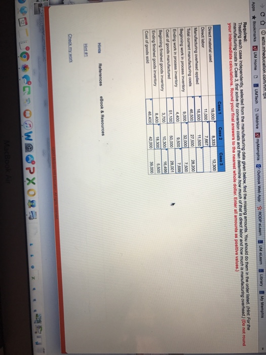  Treating each case independently, selected from the manufacturing data given below,