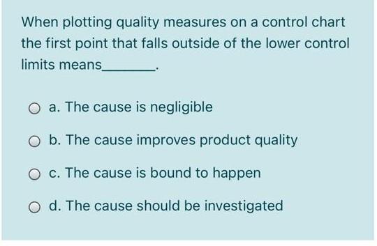 problem.is O a. Pareto chart O b. Control Chart O c. Cause