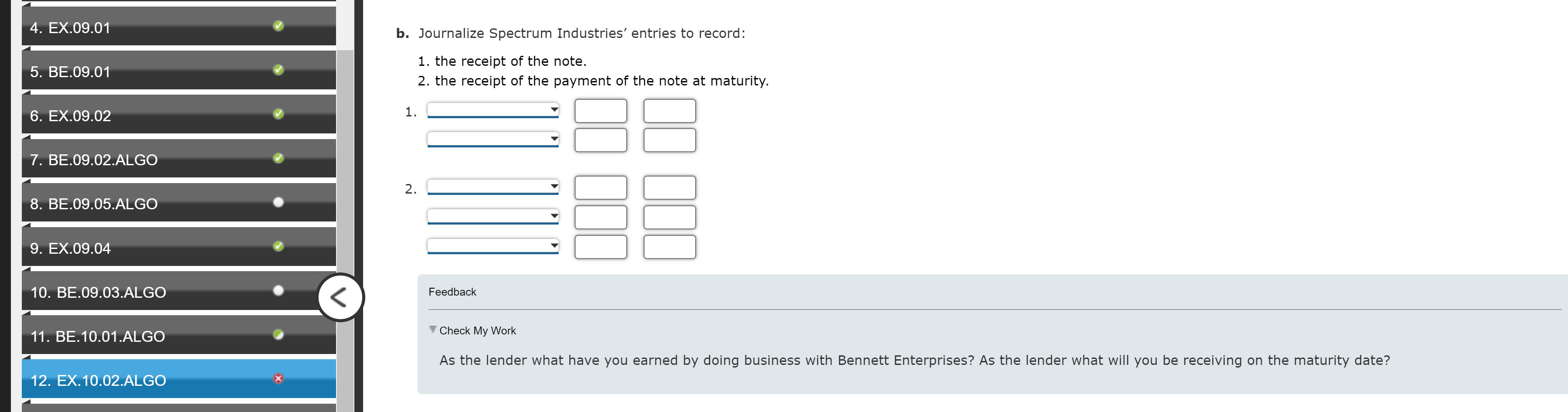 to Spectrum Industries for merchandise inventory. Assume a 360-day year. If required,
