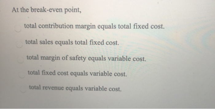  please answer all 4 multiple choice questions At the break-even point,