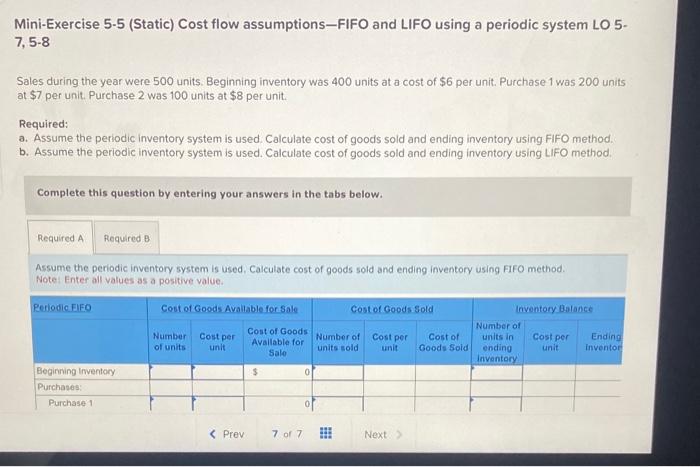  Mini-Exercise 5-5 (Static) Cost flow assumptions-FIFO and LIFO using a periodic