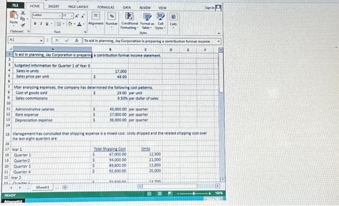 1. Using the high-low method, determine a cost formula for shipping