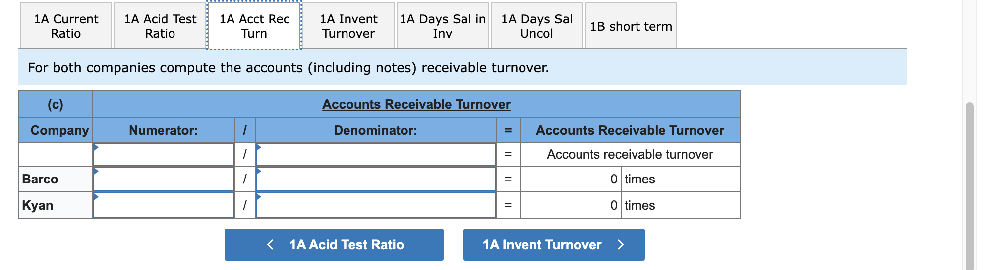 companies compute the (a) current ratio, (b) acid-test ratio, (c) accounts receivable