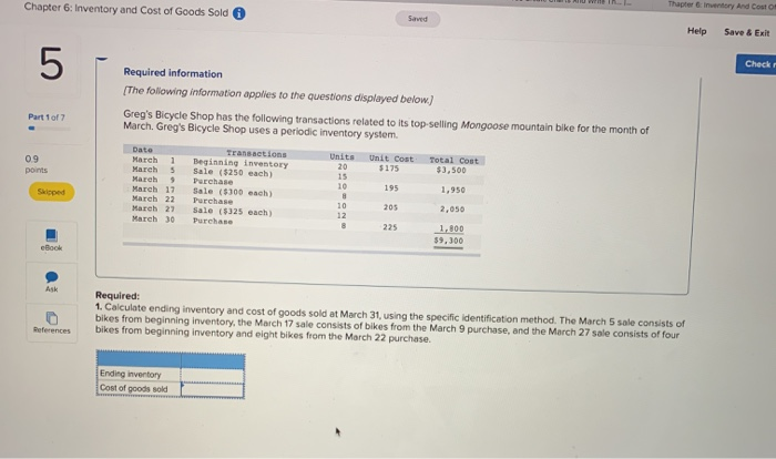 put the answer in the chart Chapter 6: Inventory and cost of