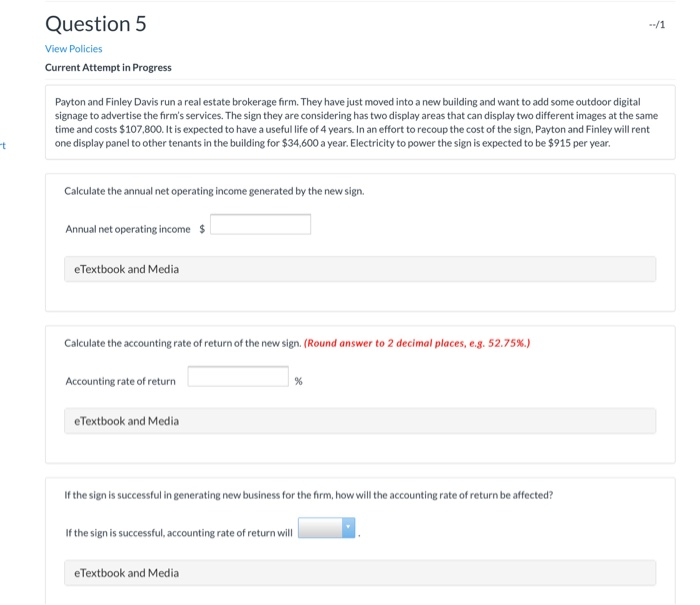 Question 5 View Policies Current Attempt in Progress Payton and Finley