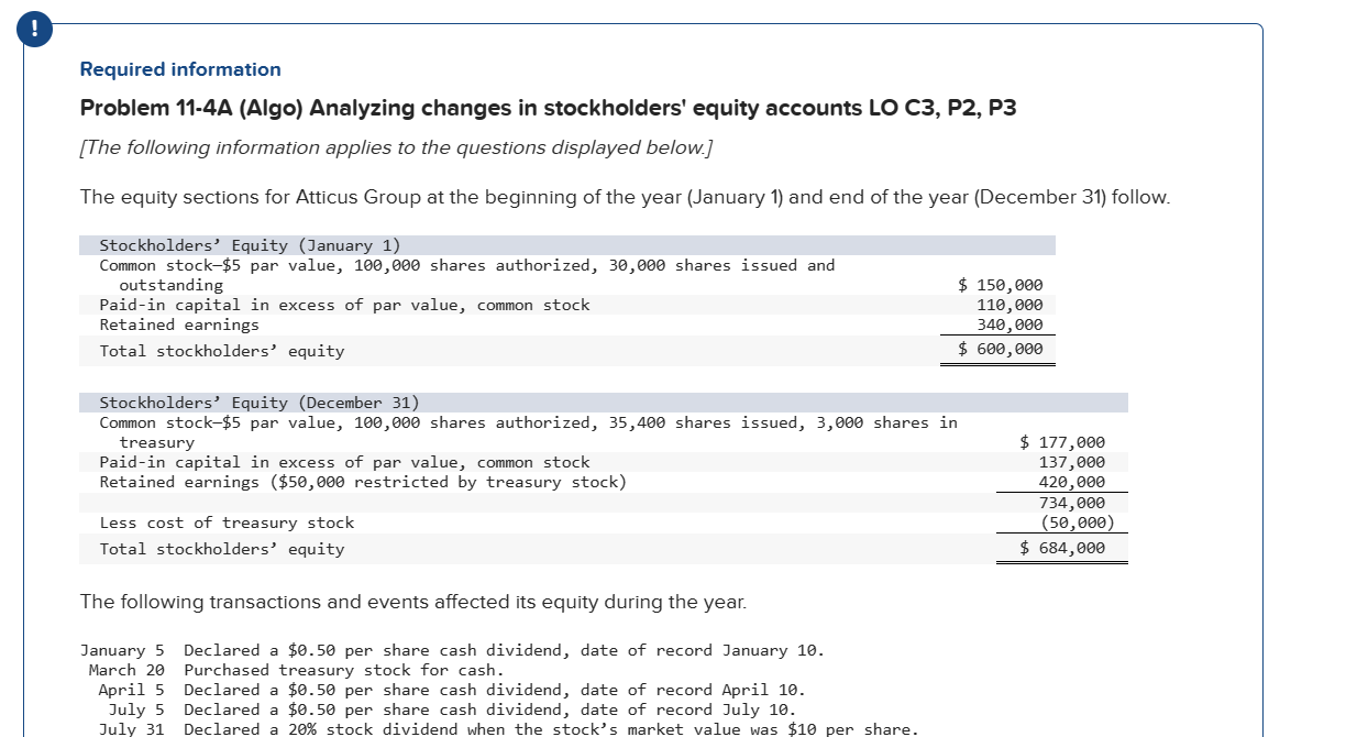 ASAP please please help!! Required information Problem 11-4A (Algo) Analyzing changes in