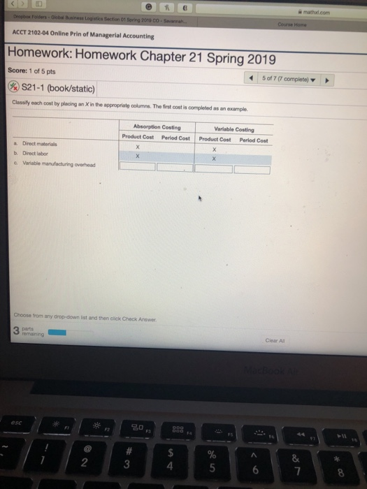 Classify each cost by placing an X in the appropriate columns. The