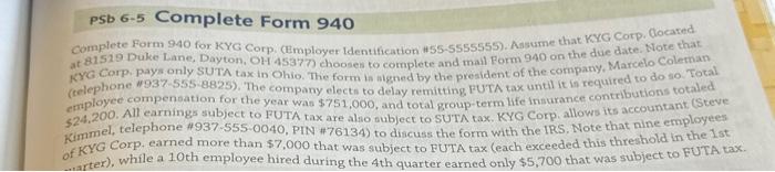  pSb 6-5 Complete Form 940 Complete Form 940 for KYG Corp.