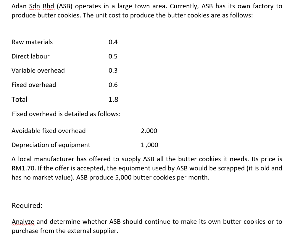 Pls show your working Adan Sdn Bhd (ASB) operates in a