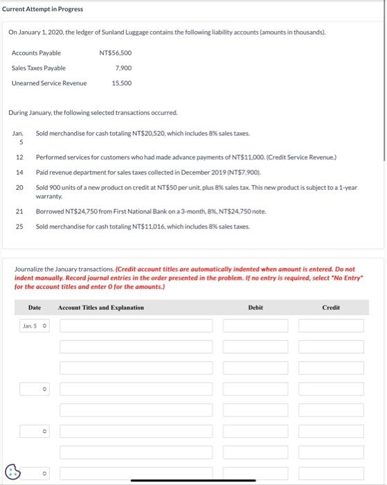  Current Attempt in Progress On January 1, 2020, the ledger of