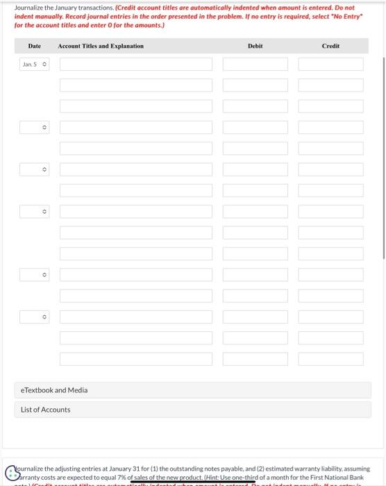 Sunland Luggage contains the following liability accounts (amounts in thousands). During January,