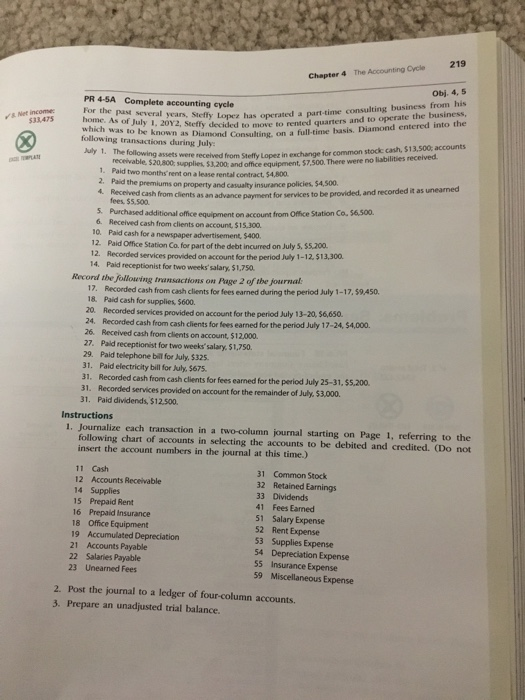  219 The Accounting Cycle Chapter 4 Obj. 4,5 PR 4-SA Complete