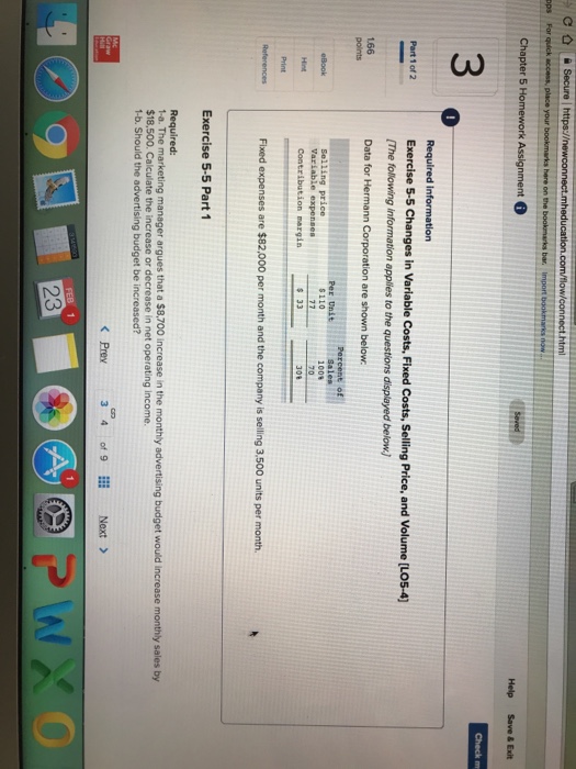  0 Part 1 of 2 Exercise 5-5 Changes in Variable Costs,