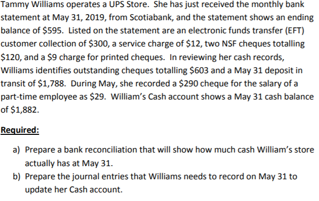  Tammy Williams operates a UPS Store. She has just received the