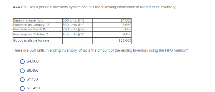  AAA Co. uses a periodic Inventory system and has the following