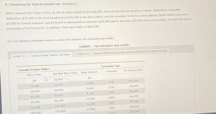  8. Conputing the federal transfer tax - Practice 1 When Leonard