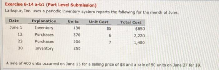  I will leave a thumbs up. Exercise 6-14 a-b1 (Part Level