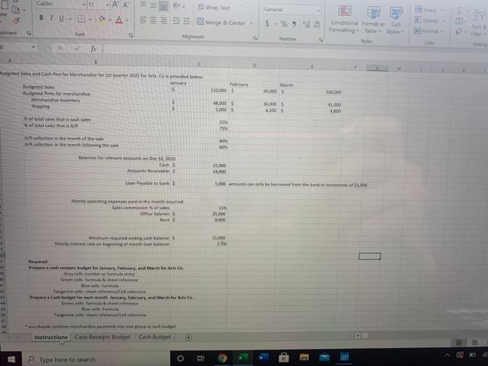 4800 25 75% 7 Budgeted Sales and Cash Pmt for Merchandise for