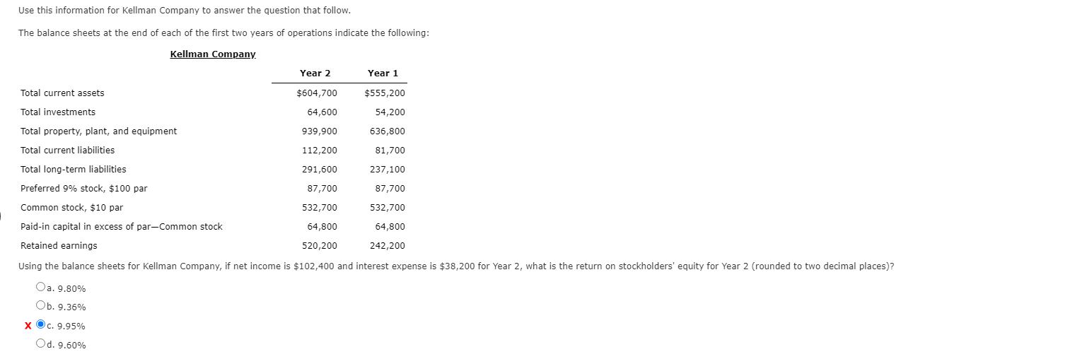 two years of operations indicate the following: Kellman Company Year 2 Year