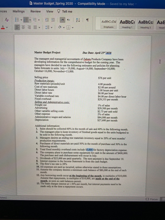  Master Budget Spring 2020 - Compatibility Mode - Saved to my