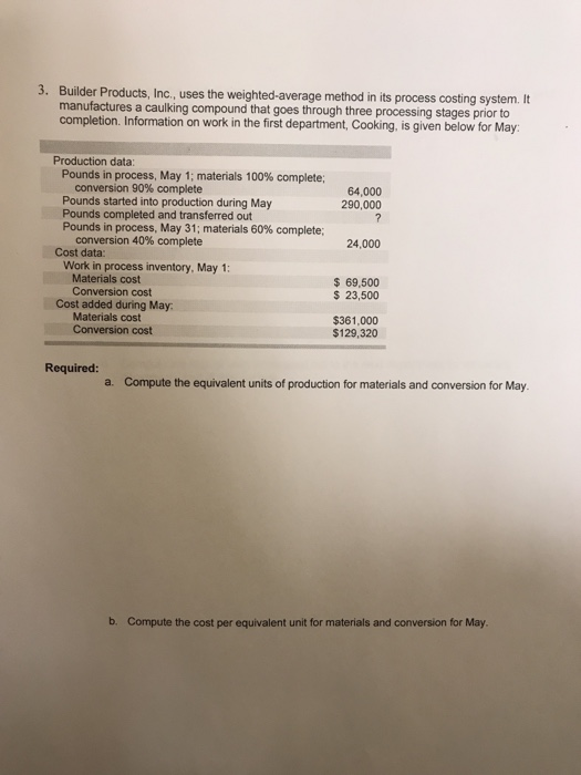 3. Builder Products, Inc., uses the weighted-average method in its process