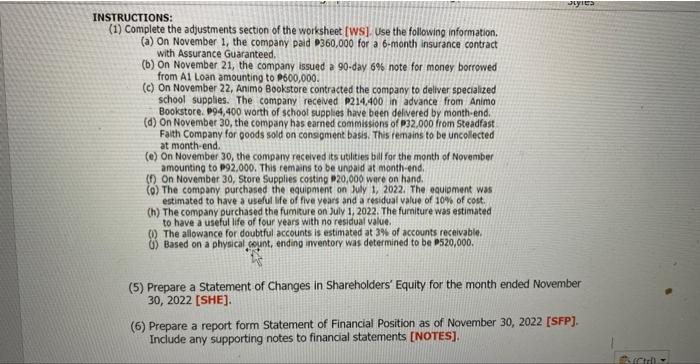 answer 5 and 6 INSTRUCTIONS: (1) Complete the adjustments section of the