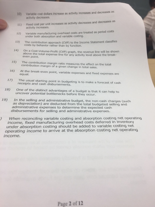 Proft (ow) analysis than is variable costing. 2) Under variable costing, fixed