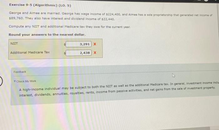  Exercise 9-5 (Algorithmic) (LO. 5) George and Aimee are married. George