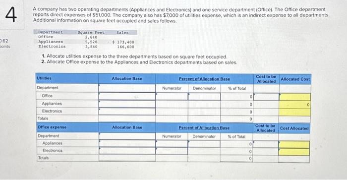 Allocate Purchasing expenses to the operating departments. A company has two operating