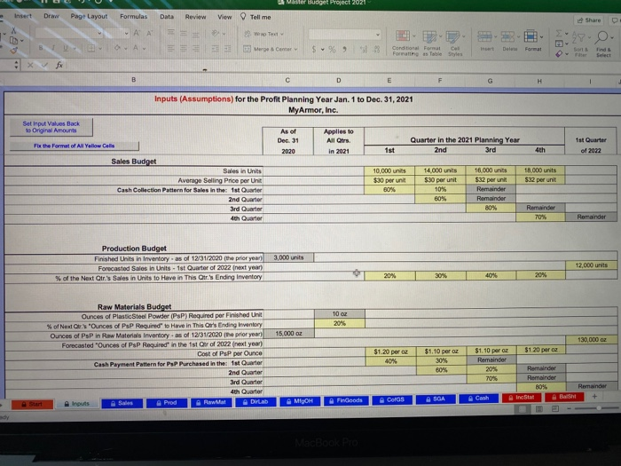 Master Budget Project a Master Budget Project 2021 Insert Draw Page Layout