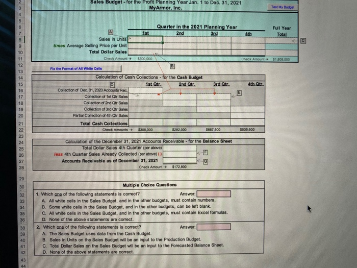F H Inputs (Assumptions) for the Profit Planning Year Jan. 1 to