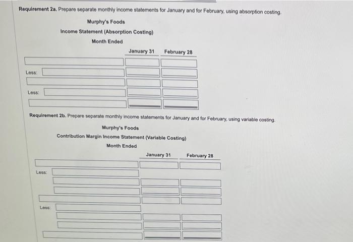 and for February, using (a) absorption costing and (b) variable costing. 3.