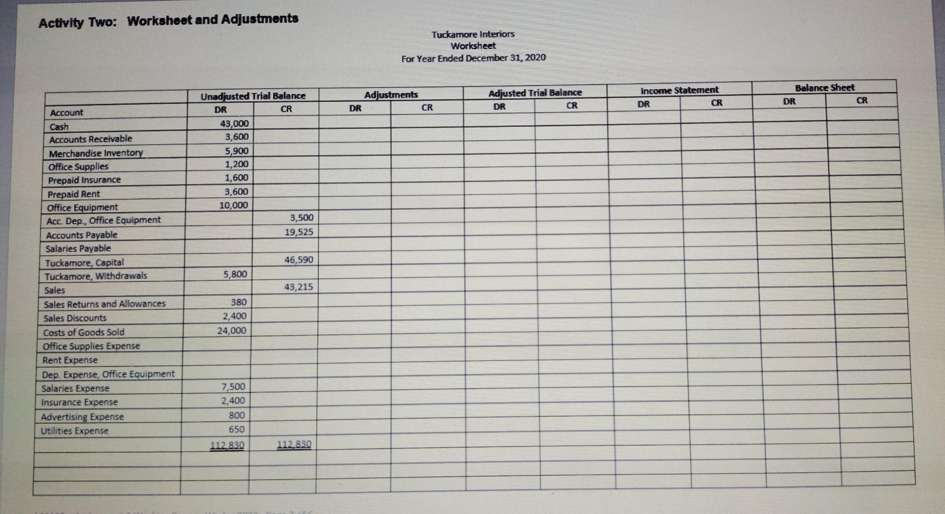 Adjustments and the Worksheet The owner of Tuckamore Interiors, Ruby Tuckamore, in