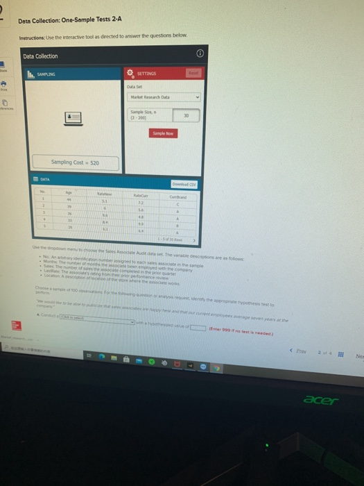  Data Collection: One-Sample Tests 2.A Instructions: Use the interactive tool as