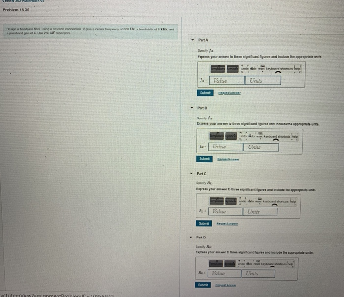 a,b,c and d please Problem 15.30 Design a tandpass using a cascade