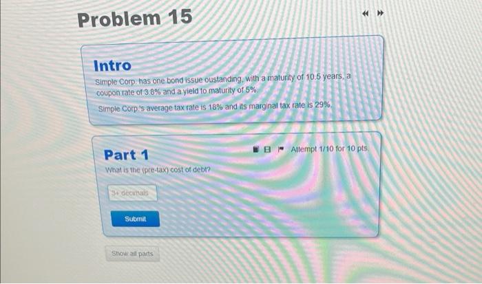  Problem 15 Intro Simple Corp has one bond issue Oustanding, with