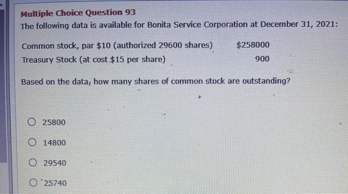  Multiple Choice Question 93 The following data is available for Bonita