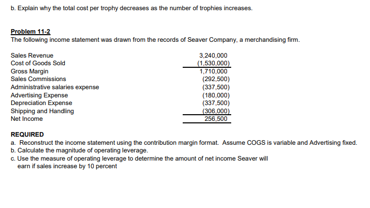  b. Explain why the total cost per trophy decreases as the