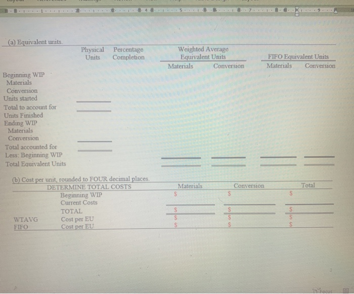 out |d. Cost in the ending WIP inventory $ Materials Conversion Total
