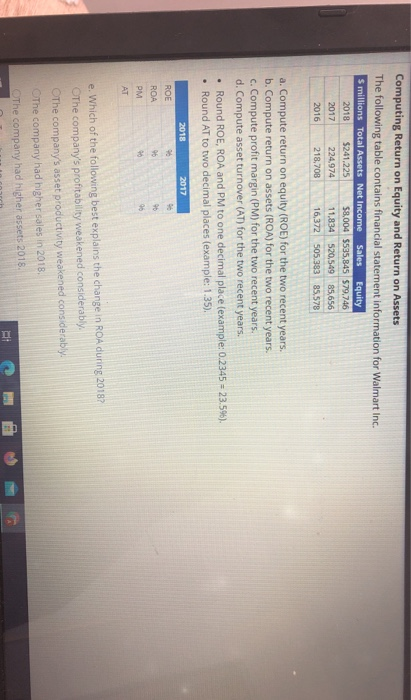  Computing Return on Equity and Return on Assets The following table